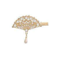 Alligator Hair Clip, Zinc Alloy, with Plastic Pearl, gold color plated, for woman & hollow 