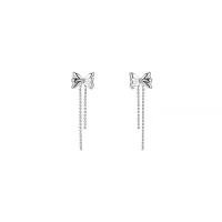 Fashion Fringe Earrings, Zinc Alloy, Bowknot, platinum color plated, for woman & with rhinestone 