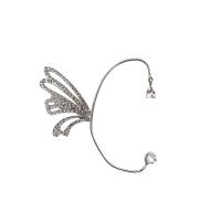 Earring Cuff and Wraps, Zinc Alloy, with Glass Rhinestone, Butterfly, platinum color plated, for woman & hollow 