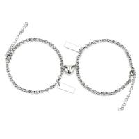 Couple Bracelet, 304 Stainless Steel, with Zinc Alloy, with 1.96inch extender chain, Rectangle, Vacuum Ion Plating, with magnetic & for couple Approx 7 Inch 