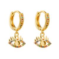 Huggie Hoop Drop Earring, laiton, œil, Placage de couleur d'or, pavé de micro zircon & pour femme Vendu par paire