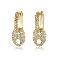 Huggie Hoop Drop Earring, laiton, Placage de couleur d'or, pavé de micro zircon & pour femme Vendu par sac