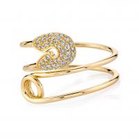 Brass Cuff Finger Ring, Paper Clip, gold color plated, Adjustable & micro pave cubic zirconia & for woman & hollow US Ring 