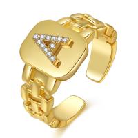 Cubic Zirconia Micro Pave Brass Finger Ring, Alphabet Letter, gold color plated, Adjustable & micro pave cubic zirconia & for woman 