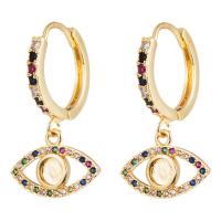 Huggie Hoop Drop Earring, laiton, œil, Placage de couleur d'or, pavé de micro zircon & pour femme & creux Vendu par paire