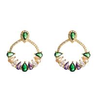 Cubic Zirconia Micro Pave Brass Earring, gold color plated, micro pave cubic zirconia & for woman & hollow, multi-colored 