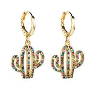 Huggie Hoop Drop Earring, laiton, Opuntia Stricta, Placage de couleur d'or, pavé de micro zircon & pour femme & creux, multicolore Vendu par paire