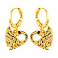 Huggie Hoop Drop Earring, laiton, cygne, Placage de couleur d'or, pavé de micro zircon & pour femme Vendu par paire