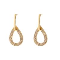 Cubic Zirconia Micro Pave Brass Earring, gold color plated & micro pave cubic zirconia & for woman & hollow 