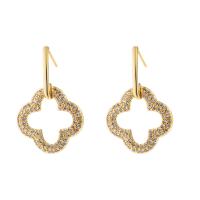 Cubic Zirconia Micro Pave Brass Earring, gold color plated & micro pave cubic zirconia & for woman & hollow 