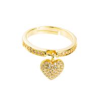 Cubic Zirconia Micro Pave Brass Finger Ring, Heart, gold color plated, micro pave cubic zirconia & for woman 