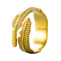 Titanium Steel Finger Ring, Feather, gold color plated, Adjustable & for woman, 20mm 