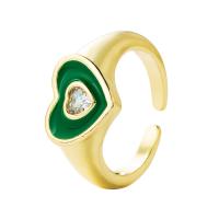 Кубическое цирконовое латунное кольцо, Латунь, Сердце, плакирован золотом, Регулируемый & инкрустированное микро кубического циркония & Женский & эмаль, Много цветов для выбора, 20mm, продается PC