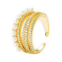 Messing Manschette Fingerring, mit Kunststoff Perlen, goldfarben plattiert, Einstellbar & verschiedene Stile für Wahl & Micro pave Zirkonia & für Frau, verkauft von PC