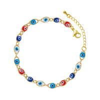 Evil Eye Jewelry Bracelet, Brass, with 1.57 inch extender chain, gold color plated & for woman & enamel, multi-colored Approx 6.69 Inch 