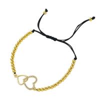 Cubic Zirconia Micro Pave Brass Bracelet, with Polyester Cord, gold color plated, Adjustable & micro pave cubic zirconia & for woman Approx 6.69 Inch 