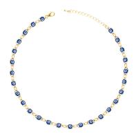 Evil Eye Jewelry Necklace, Brass, with 1.57 inch extender chain, gold color plated, for woman & enamel Approx 18.89 Inch 