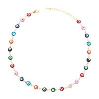 Evil Eye Jewelry Necklace, Brass, with 1.57 inch extender chain, gold color plated & for woman & enamel, multi-colored Approx 14.96 Inch 