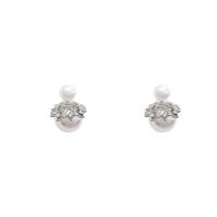 Plastic Pearl Zinc Alloy Earring, with ABS Plastic Pearl, high quality plated, fashion jewelry & for woman & with rhinestone, silver color 