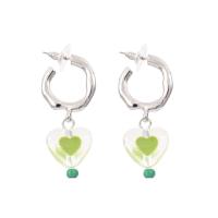 Boucle d'oreille résine zinc alliage, alliage de zinc, avec résine, coeur, bijoux de mode & pour femme, vert Vendu par paire