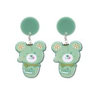 Resin Zinc Alloy Earring, with Resin, Bear, fashion jewelry & for woman, green 