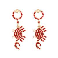 Zinc Alloy Rhinestone Drop Earring, Crab, gold color plated, fashion jewelry & for woman & with rhinestone, red 