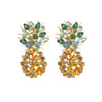 Zinc Alloy Rhinestone Stud Earring, Pineapple, gold color plated, fashion jewelry & for woman & with rhinestone, multi-colored 