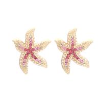 Zinc Alloy Rhinestone Stud Earring, Starfish, gold color plated, fashion jewelry & for woman & with rhinestone 
