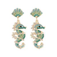 Zinc Alloy Rhinestone Drop Earring, Seahorse, gold color plated, fashion jewelry & for woman & with rhinestone 