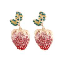 Zinc Alloy Rhinestone Drop Earring, Strawberry, gold color plated, fashion jewelry & for woman & with rhinestone, multi-colored 