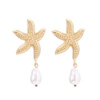 Plastic Pearl Zinc Alloy Earring, with ABS Plastic Pearl, Starfish, gold color plated, fashion jewelry & for woman, golden 