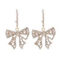 Zinc Alloy Rhinestone Drop Earring, Bowknot, gold color plated, fashion jewelry & for woman & with rhinestone, golden 