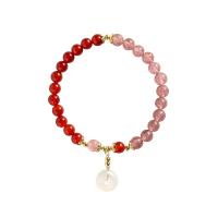 Gemstone Bracelets, Yunnan Red Agate, with Hetian Jade & Strawberry Quartz & Brass, gold color plated, fashion jewelry & Unisex, mixed colors, 6mm,12mm Approx 14-17 cm 