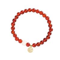 Yunnan Red Agate Bracelet, with Brass, gold color plated, fashion jewelry & Unisex, red, 8mm,6mm Approx 14-17 cm 