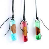 Resin Necklace, with Wood, Rectangle, Unisex Approx 63 cm 