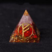 Resin Pyramid Decoration, with Gold Foil & Gemstone & Brass, Pyramidal, plated & epoxy gel 