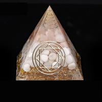 Resin Pyramid Decoration, with Gold Foil & Gemstone & Aluminum, Pyramidal, gold color plated  & epoxy gel 