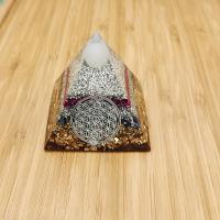 Resin Pyramid Decoration, with Gemstone & Aluminum, Pyramidal, silver color plated, epoxy gel, mixed colors 