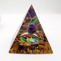 Resin Pyramid Decoration, with Gold Foil & Gemstone & Aluminum, Pyramidal, rose gold color plated & epoxy gel 