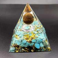 Resin Pyramid Decoration, with Gold Foil & Gemstone, Pyramidal, epoxy gel, mixed colors 