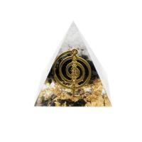Resin Pyramid Decoration, with Gold Foil & Gemstone & Aluminum, Pyramidal, plated & epoxy gel, mixed colors 