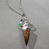 Gemstone Necklaces, with 304 Stainless Steel Chain & Brass, with 1.97 extender chain, Conical, silver color plated & Unisex .9 Inch 