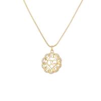 Cubic Zircon Micro Pave Brass Necklace, with 1.97 extender chain, Heart, gold color plated & micro pave cubic zirconia & for woman, golden .75 Inch 
