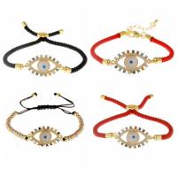 Cubic Zirconia Micro Pave Brass Bracelet, with Nylon Cord, Evil Eye, plated & micro pave cubic zirconia & for woman 