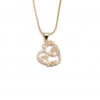 Cubic Zircon Micro Pave Brass Necklace, Heart, gold color plated & micro pave cubic zirconia & for woman, golden .75 Inch 