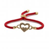 Cubic Zirconia Micro Pave Brass Bracelet, with Nylon Cord, Heart, plated & micro pave cubic zirconia .7 Inch 