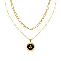 Stainless Steel Jewelry Necklace, 304 Stainless Steel, 18K gold plated, Double Layer & with letter pattern & for woman & enamel, golden, 2mm,16mm Approx 13.78 Inch, Approx 17.72 Inch 