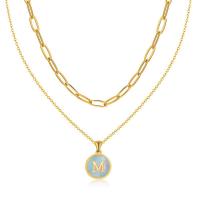 Stainless Steel Jewelry Necklace, 304 Stainless Steel, with Shell, 18K gold plated, Double Layer & with letter pattern & for woman, golden, 2mm,16mm Approx 13.78 Inch, Approx 17.72 Inch 