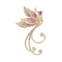 Cubic Zirconia Brooch, Brass, Phoenix, 18K gold plated, micro pave cubic zirconia & for woman, golden 