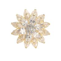 Cubic Zirconia Brooch, Brass, Flower, 18K gold plated, micro pave cubic zirconia & for woman, golden 